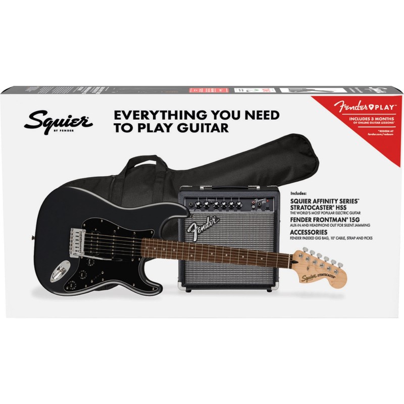 Pack Squier Affinity Series Stratocaster HSS LRL Black - Macca Music